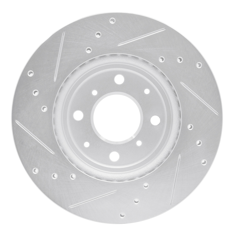 Honda Fit Brake Rotor (1) - Front Right - R1 Concepts - Drilled & Slotted - Silver - `15-`20